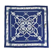 Hermes 愛馬仕 Eperon d’Or et Tenues de Jour 140 手工捲邊喀什米爾與真絲混紡方巾(寶藍/白色)