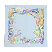 Hermes 愛馬仕  Bord a Bord 80手工捲邊全棉方巾(水藍/彩)