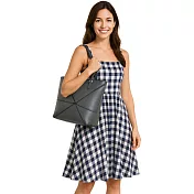 【CROSS】限量1折 頂級小牛皮幾何手提包拖特包 全新專櫃展示品 (大象灰)