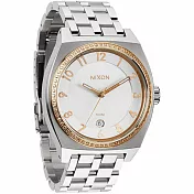 NIXON MONOPOLY 輕巧晶鑽都會日期腕錶-銀x玫瑰金