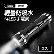 TheLife嚴選 14LED 輕量防潑水鋁合金手電筒2入(附掛繩)