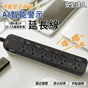 安全達人】智慧過載警示器 7開6插3P延長線-1.8米-S-63WF (防雷突波 安全裝置 100分貝警示 充電頭 警示器 分接器 PD插座 ) 灰色