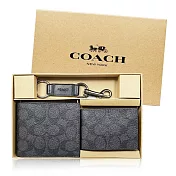 COACH 經典男士短夾附證件夾+鑰匙圈禮盒組 老花x黑灰色