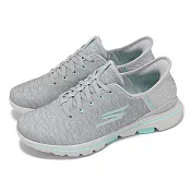 Skechers 高爾夫球鞋 Go Golf Walk 5-Slip Ins 女鞋 防水鞋面 灰 藍 緩震 高球 止滑 123085GYAQ 23cm GRAY/AQUA