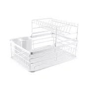 【COMET】43x32cm雙層碗盤收納瀝水置物架(鍋蓋瀝水架 碗盤瀝水架 餐具收納籃 餐具瀝水架 洗碗機/BS037) 白色