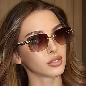 seoul show首爾秀 長方形無框切邊鉚釘腿太陽眼鏡抗UV400墨鏡 T24  金框茶片