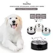 【GrandTies】710ML真空雙層不鏽鋼寵物碗/狗碗/貓碗(GT022217101-120)16公分口徑- 午夜黑