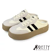 【Pretty】女 穆勒鞋 德訓鞋 包頭拖鞋 懶人拖鞋 半拖鞋 厚底 復古 EU42 米色