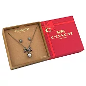 COACH 珍珠水鑽項鍊耳環禮盒組-灰