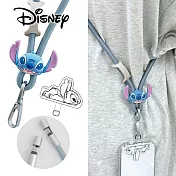 【正版授權】Disney迪士尼 Type-C to Type-C PD65W 急速充電手機掛繩(附造型夾片) 史迪奇(藍)