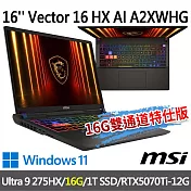 msi微星 Vector 16 HX AI A2XWHG-477TW 16吋(Ultra 9 275HX/16G/1T SSD/RTX5070Ti-12G/W11)