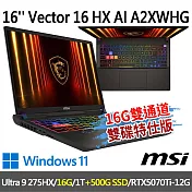 ★硬碟升級★msi微星 Vector 16 HX AI A2XWHG-477TW(Ultra 9 275HX/16G/1T+500G/RTX5070Ti-12G/W11)