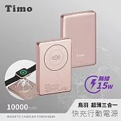 【Timo】鳥羽系列 超薄三合一磁吸無線充行動電源 10000mAh 金色