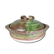 【萬古燒】綠釉南蠻 25cm  耐熱 深 砂鍋 & 土鍋 8號 2.4L 附蓋 /個 MRH-041814