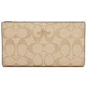 COACH 滿版LOGO釦式皮革長夾-淺卡白