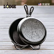 【美國LODGE】漫遊旅行家系列 美國製鑄鐵平底深淺煎鍋二合一套組(森林小屋)