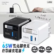 MINIQ 優質旅伴 65W氮化鎵GaN 自帶伸縮線三輸出快速充電器 全球電壓旅充頭  神秘灰