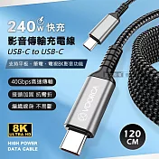 VOORCA 240W光速線 8K影音傳輸充電線 USB 4.0 C to USB-C 適用筆電平板電視(120cm)