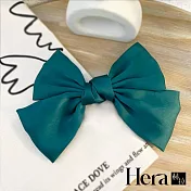 【Hera 赫拉】韓國高彩緞面大蝴蝶結髮夾 綠色