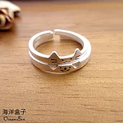 一對價。可愛啞光貓咪S999純銀戒指.對戒.可調整戒圍