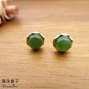 天然和闐碧玉金邊925純銀耳環.貼耳耳環