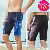 Heatwave熱浪 加大泳褲 七分馬褲型黑藍流線(M-2XL)362 藍色-M