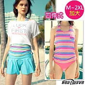 Heatwave熱浪 四件式泳裝 三種配搭 藍粉條紋(M-2XL)565 粉條紋-XL