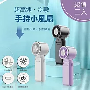 【超值二入】MCK 高速冷敷冰鎮手持風扇(四段風速/大容量電池/可折疊/可掛脖) 黑色+紫色