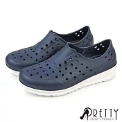 【Pretty】男女 女大尺碼 洞洞鞋 雨鞋 防水鞋 懶人鞋 休閒鞋 便鞋 EU37 藍色