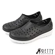 【Pretty】男女 女大尺碼 洞洞鞋 雨鞋 防水鞋 懶人鞋 休閒鞋 便鞋 EU37 黑色