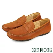 【GREEN PHOENIX】男 樂福鞋 懶人鞋 休閒鞋 真皮 按摩顆粒 EU38 棕色
