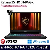 MSI 微星 Katana 15 HX B14WGK-059TW 15.6吋 電競筆電 (i7-14650HX/16G/512G/RTX5070/W11/2年保)