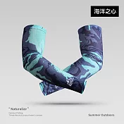 【APEX】戶外迷彩運動涼感冰絲透氣防曬袖套UPF50+ 海洋之心 XL