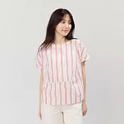 好我_Debbie 方型小蓋袖拼接棉質直條上衣 FREE 紅白條