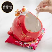 摩達客◉開運招財◉大嘴金魚招財貓陶瓷糖 果 罐(含坐墊)_擺飾桌飾