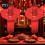 摩達客◉春節開運招財◉40x60cm年節元宵金線大紅燈籠吊飾2入組+50LED電池燈+USB(暖白光)*2