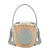 Chloe Horse Medal迷你草編水桶包 藍綠