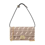 FENDI Baguette FF 刺繡牛仔布鏈帶WOC斜背包 米色