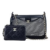 CHANEL Clutch with chain 經典雙C LOGO 小羊皮網紗晚宴包(黑色)