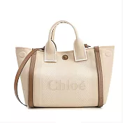 CHLOE Carry 刺繡LOGO帆布小號托特包(任選) 亞麻