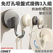 【COMET】3入組吸盤式掛鉤(免打孔 浴室掛勾 廚房掛鉤 衣服掛勾 帽子掛鈎 無痕掛勾/5A23) 槍灰色x3