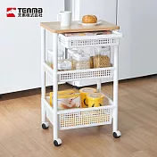 【日本天馬】移動式木質頂板寬型三層收納架(附抽屜)