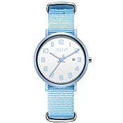 JULIUS 聚利時 維納斯的低語_簡約尼龍日顯錶帶腕錶 JA-1552(五色/34mm) BABY藍