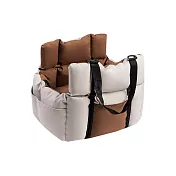 【野一夏】多功能攜帶式可折疊加厚狗窩-含安全繩 寵物車窩 寵物安全座椅 外出窩 寵物車用 車用寵物座椅 -米咖色