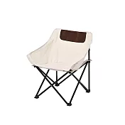 【野一夏】輕量化低背實布折疊月亮椅-贈收納袋 耐重150公斤 包覆背腰 側邊雙置物袋 露營椅 摺疊椅 -米白色