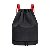 【COMET】乾濕分離游泳運動包-帶獨立鞋倉(乾濕分離背包 運動背包 後背包 雙肩背包 鞋倉背包 背包/E0001) 黑色紅繩