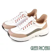 【GREEN PHOENIX】女 休閒鞋 運動鞋 輕量厚底 真皮 磁石震動 會呼吸的鞋 EU35 粉紅色