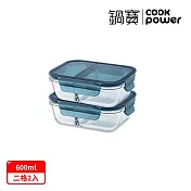 【CookPower 鍋寶】耐熱玻璃二格分隔保鮮盒(600mlx2)