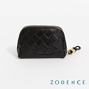ZODENCE CRAFTSOUL進口真皮手工上色編織拉鍊零錢包  經典黑