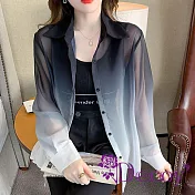 【Decoy】唯美法式 微透薄款寬鬆襯衫罩衫外套/漸層黑